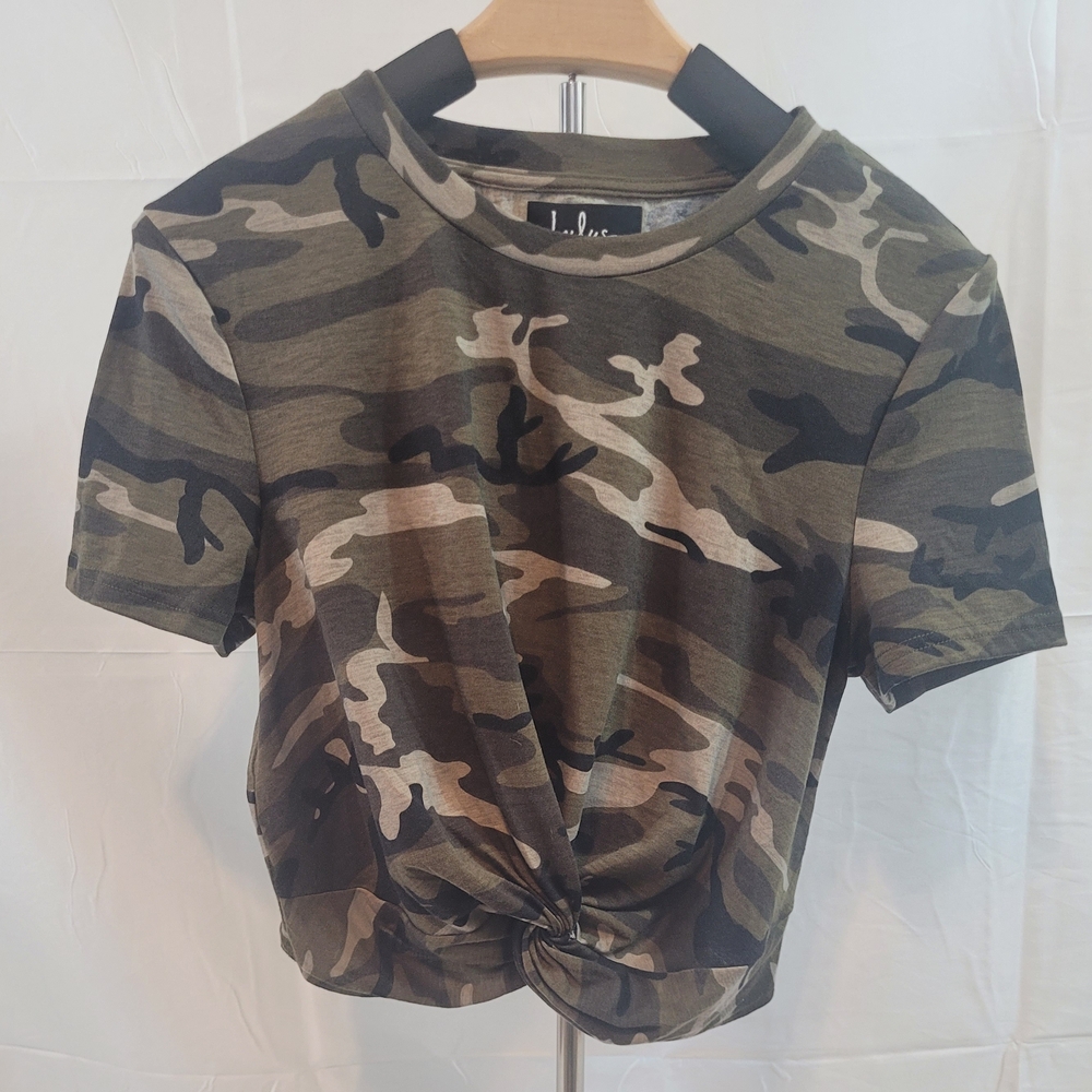 Multicolored Crop Top with Camouflage Pattern